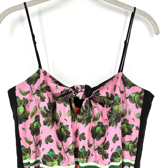 Clover Canyon Floral Jumpsuit Sz M Black Pink Green Patchwork Strappy Tie Front - Picture 5 of 14